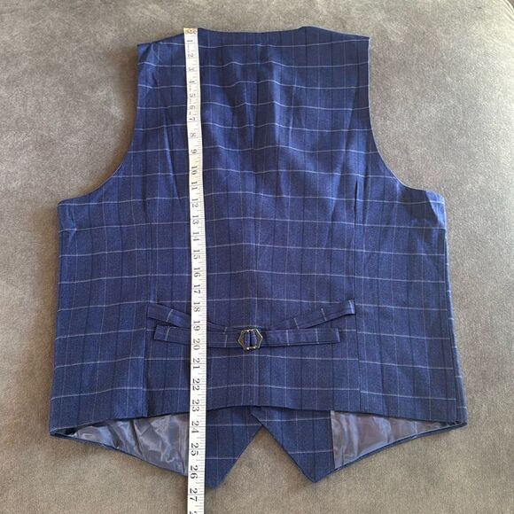 Men’s Blue Plaid 3 Piece Slim Fit Suit Notched Lapel Jacket 40 Pants 40 NWT - Picture 10 of 16